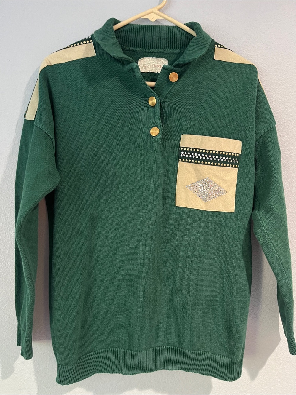 Mardel Green 100% cotton Embellished Sweater Top Retro Vintage